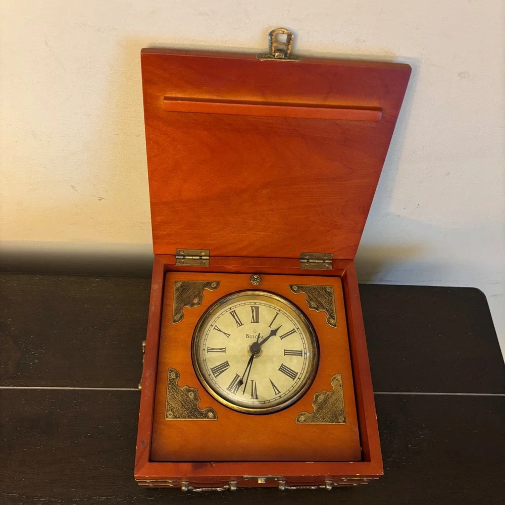 Bulova Wooden Fold Out Mantle Clock | Vintage | Trunk Style | Tested-Works